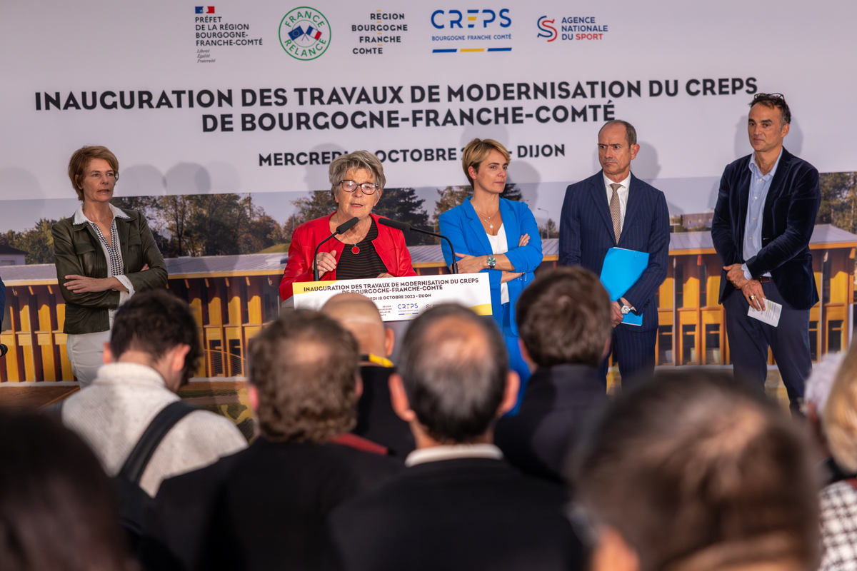 Marie-Guite Dufay, lors de son discours d’inauguration des travaux de modernisation du CREPS - Photo Xavier Ducordeaux