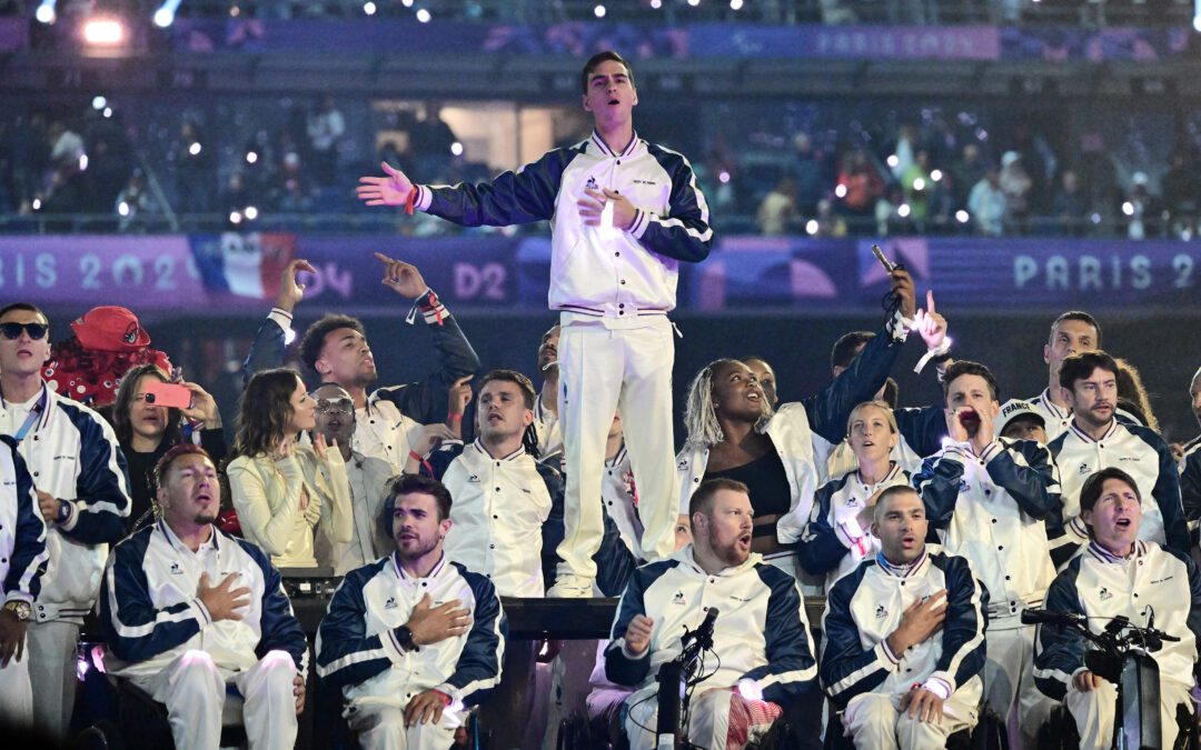 Lucas Didier and the French delegation during the Closing Ceremony of the Paralympic Games Paris 2024, at Stade de France, in Paris, France, on September 08, 2024, Photo Pauline Ballet / KMSP (Photo by BALLET Pauline / KMSP / KMSP via AFP)