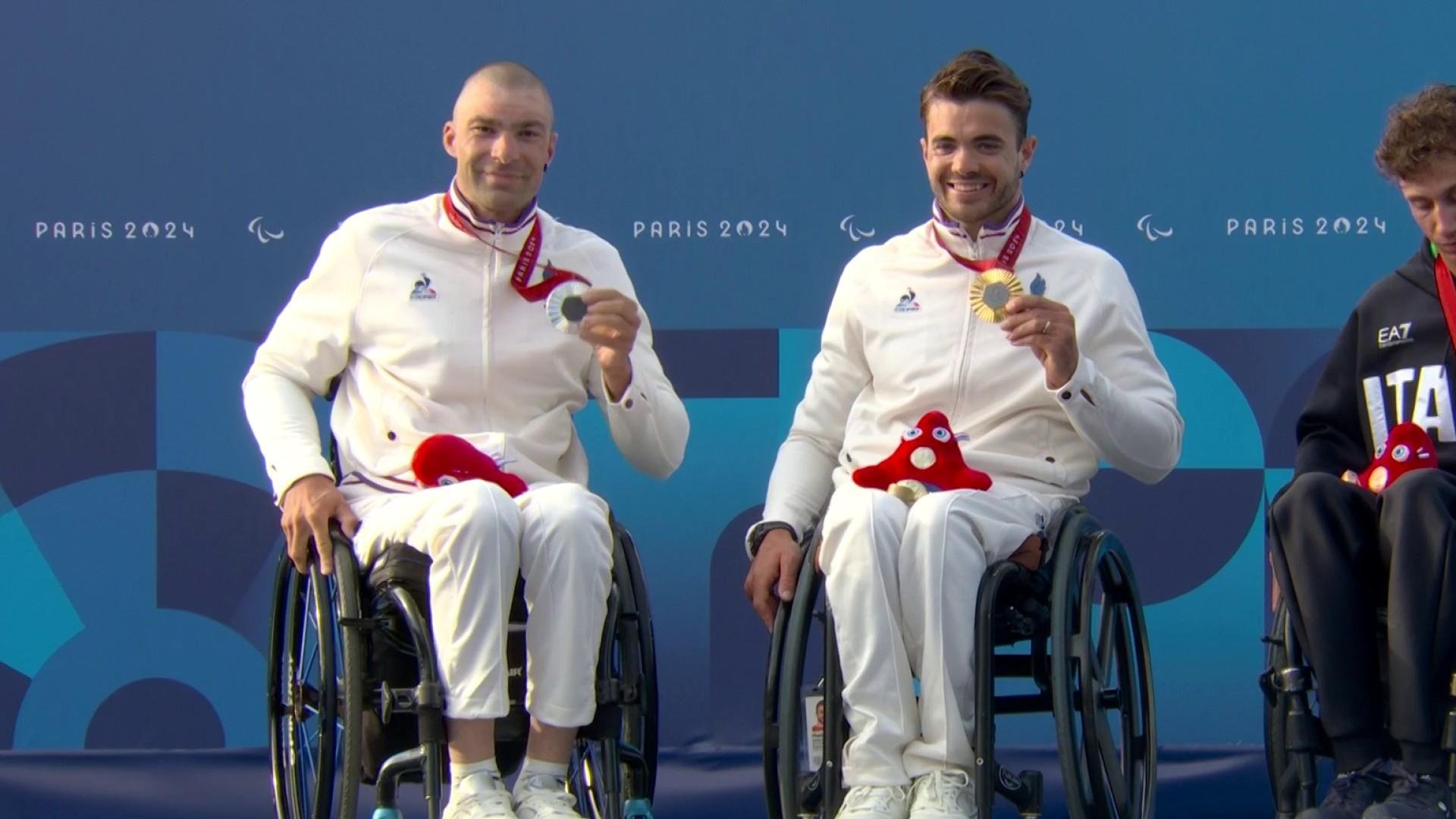 Johan Quaile (à gauche) a partagé deux podiums avec son partenaire de l’équipe de France Mathieu Bosredon. Photo AFP